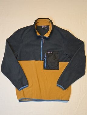 Patagonia Microdini Navy & Tan Half Zip Fleece Lightweight Sweater